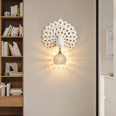 Applique murale 1-lumière avec abat-jour en boule de cristal en résine créative contemporaine pour salon 