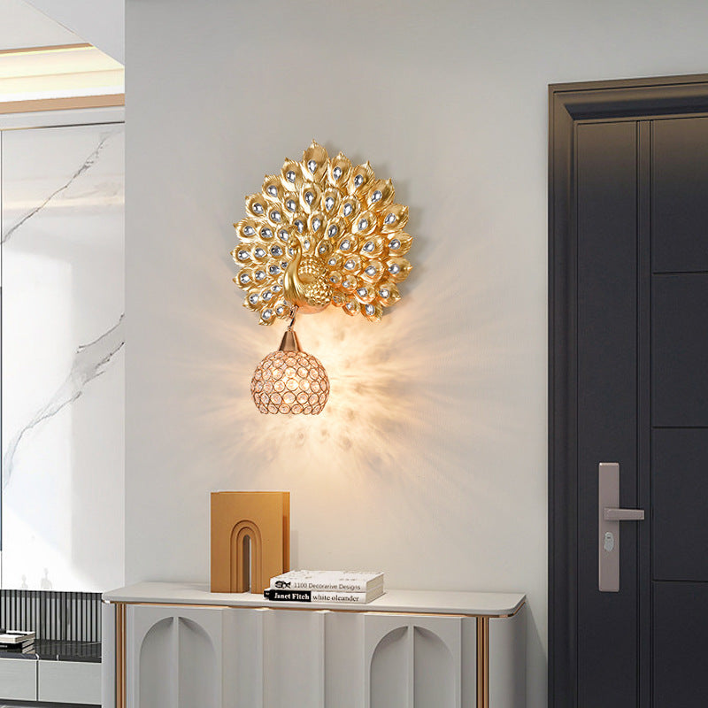 Applique murale 1-lumière avec abat-jour en boule de cristal en résine créative contemporaine pour salon 