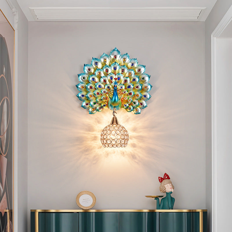 Applique murale 1-lumière avec abat-jour en boule de cristal en résine créative contemporaine pour salon 