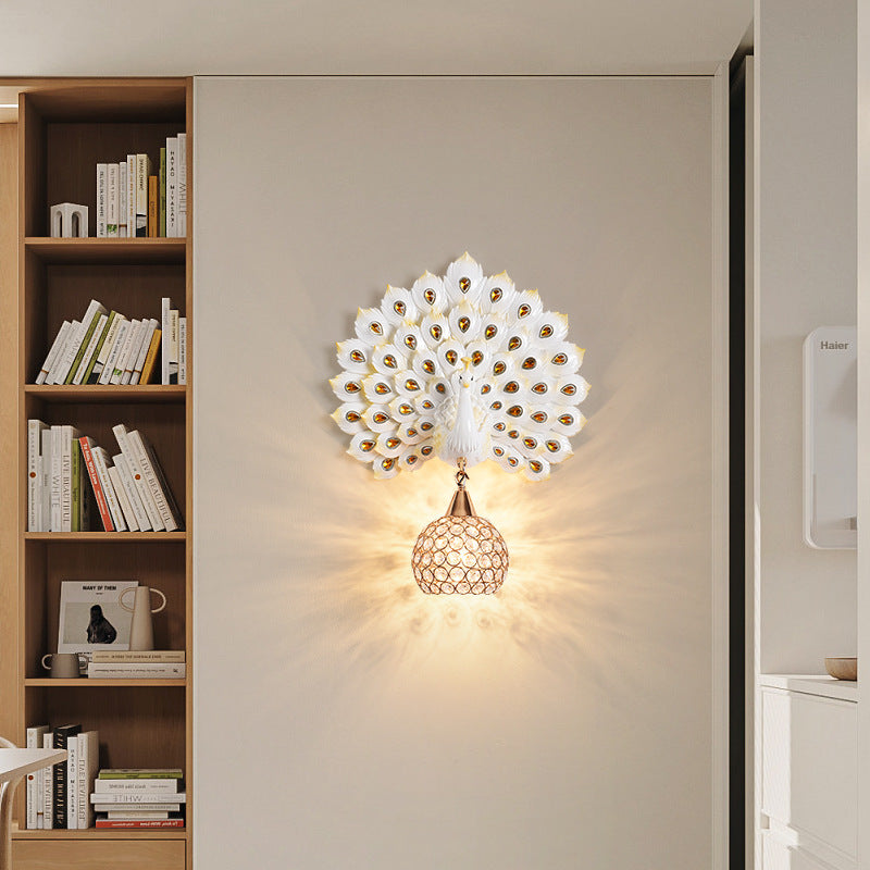 Applique murale 1-lumière avec abat-jour en boule de cristal en résine créative contemporaine pour salon 