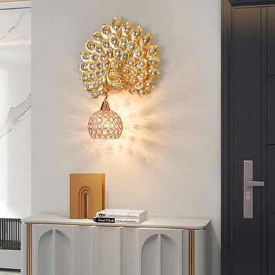 Applique murale 1-lumière avec abat-jour en boule de cristal en résine créative contemporaine pour salon 