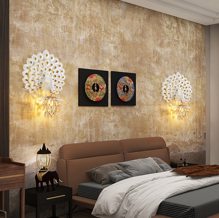 Applique murale 1-lumière avec abat-jour en boule de cristal en résine créative contemporaine pour salon 