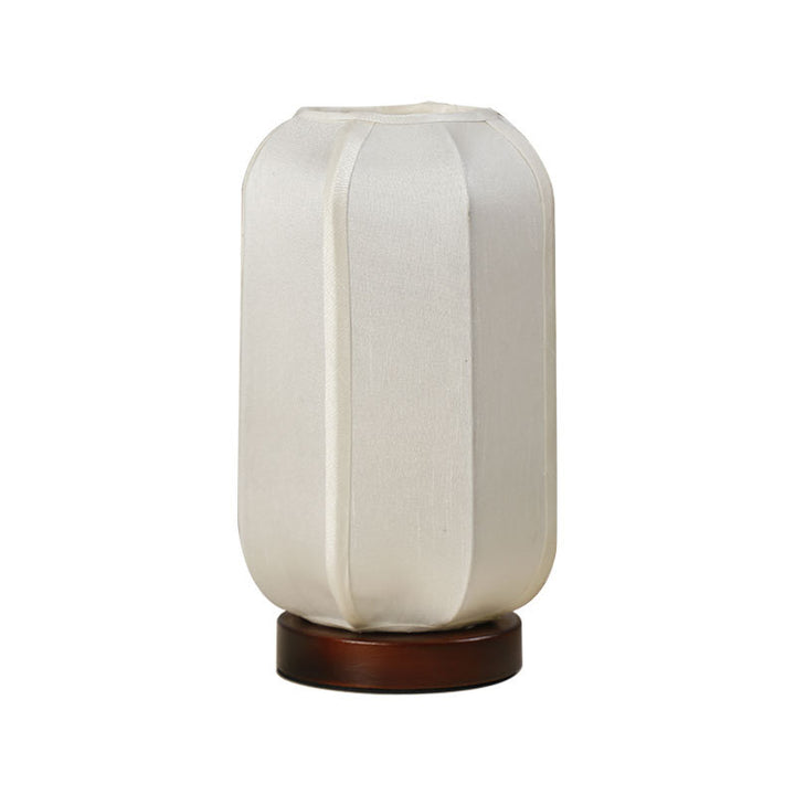 Abat-jour cylindrique en tissu chinois traditionnel avec base en bois, lampe de table à 1 lumière pour chambre 