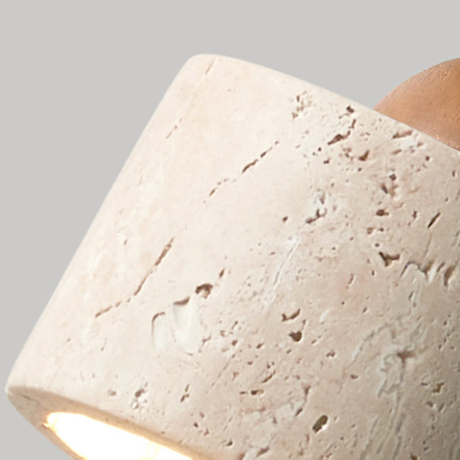 Lámpara de techo semiempotrada de 1 luz de madera maciza con pantalla redonda de travertino beige tradicional japonés para sala de estar 