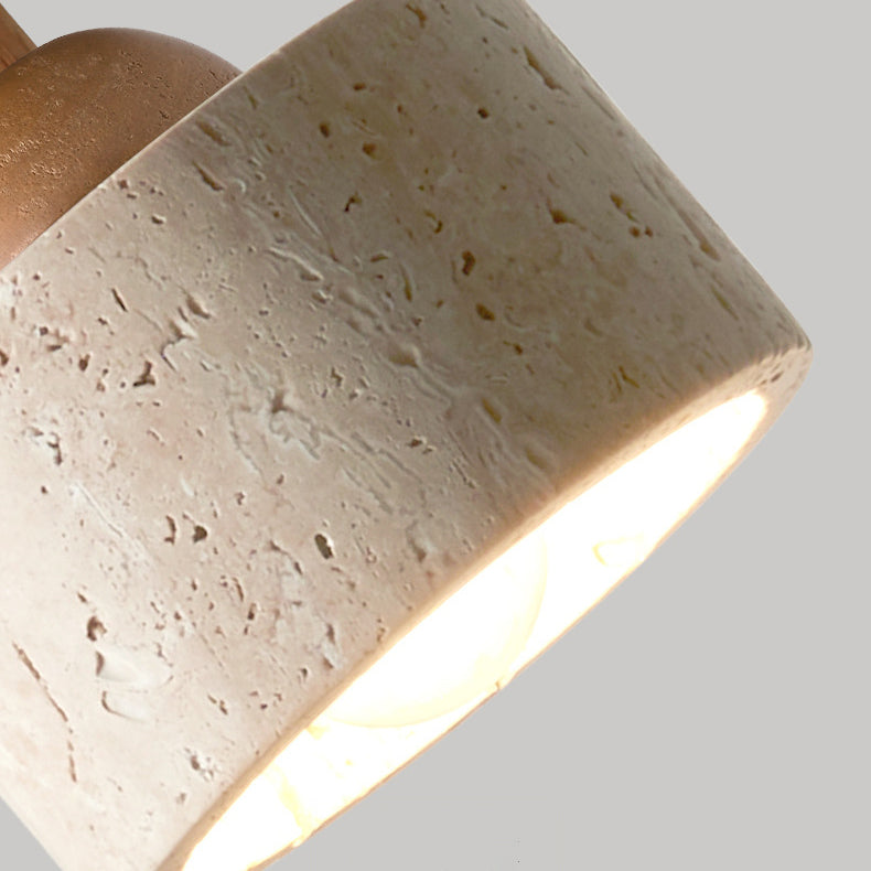 Lámpara de techo semiempotrada de 1 luz de madera maciza con pantalla redonda de travertino beige tradicional japonés para sala de estar 