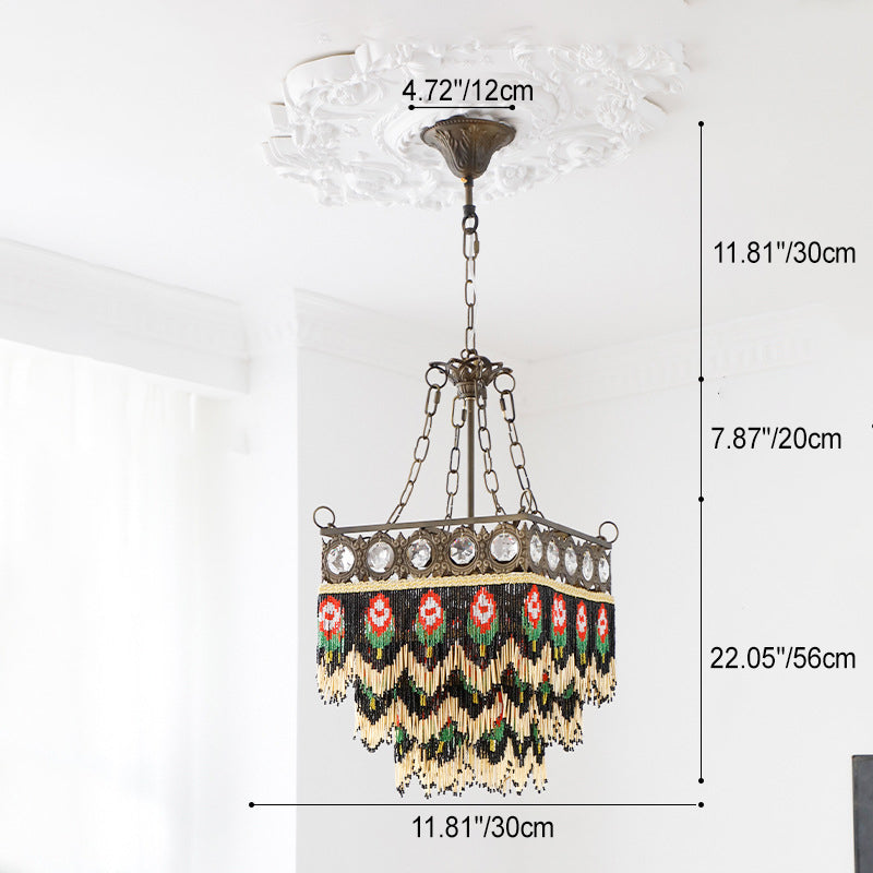 Contemporain Boho Carré Cadre en Laiton Fleur de Rose Gland Cristal Lustre 5 Lumières Pour Salon 