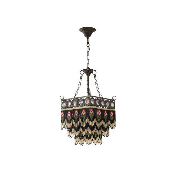 Contemporain Boho Carré Cadre en Laiton Fleur de Rose Gland Cristal Lustre 5 Lumières Pour Salon 