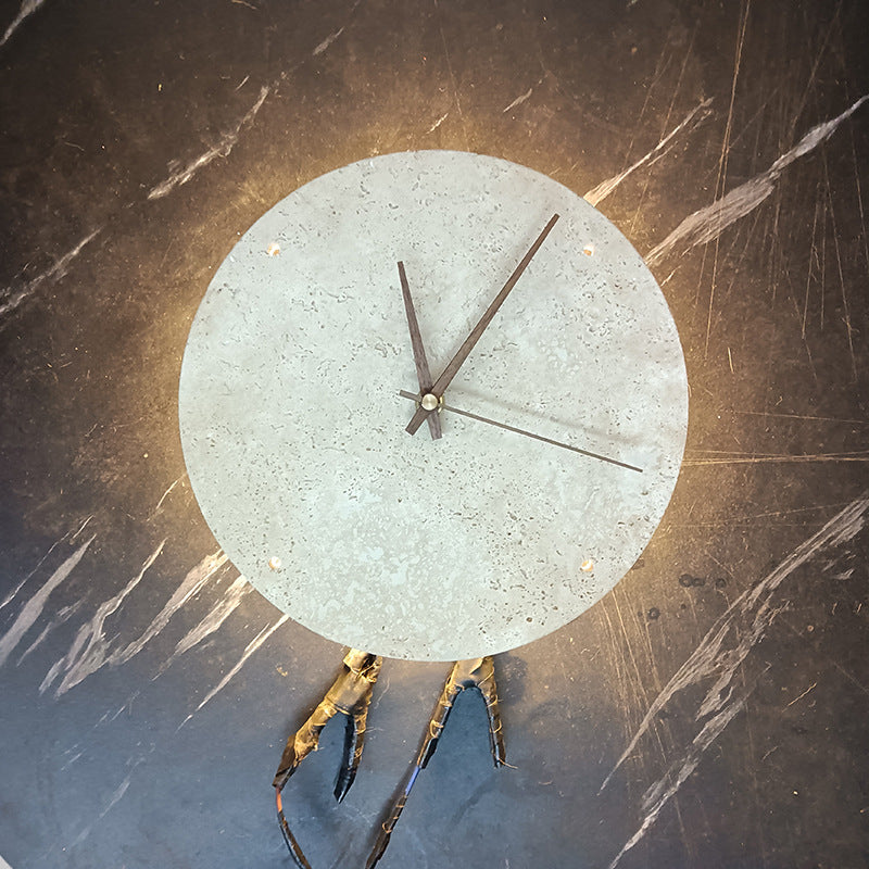Diseño de reloj de círculo geométrico minimalista moderno de travertino lámpara de pared LED para sala de estar 