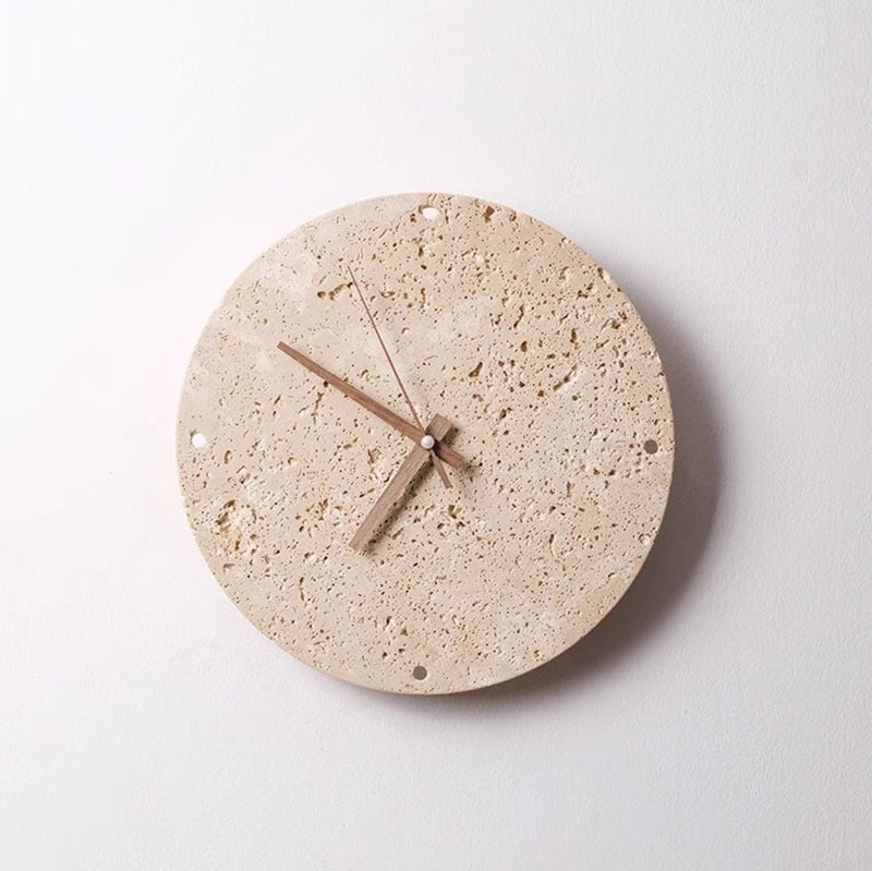 Diseño de reloj de círculo geométrico minimalista moderno de travertino lámpara de pared LED para sala de estar 