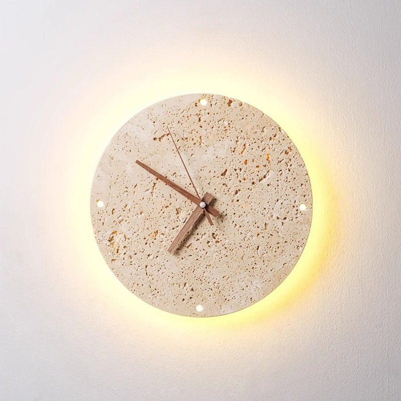 Diseño de reloj de círculo geométrico minimalista moderno de travertino lámpara de pared LED para sala de estar 