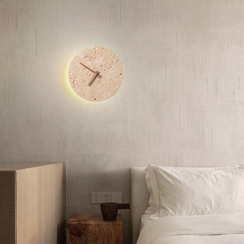 Diseño de reloj de círculo geométrico minimalista moderno de travertino lámpara de pared LED para sala de estar 