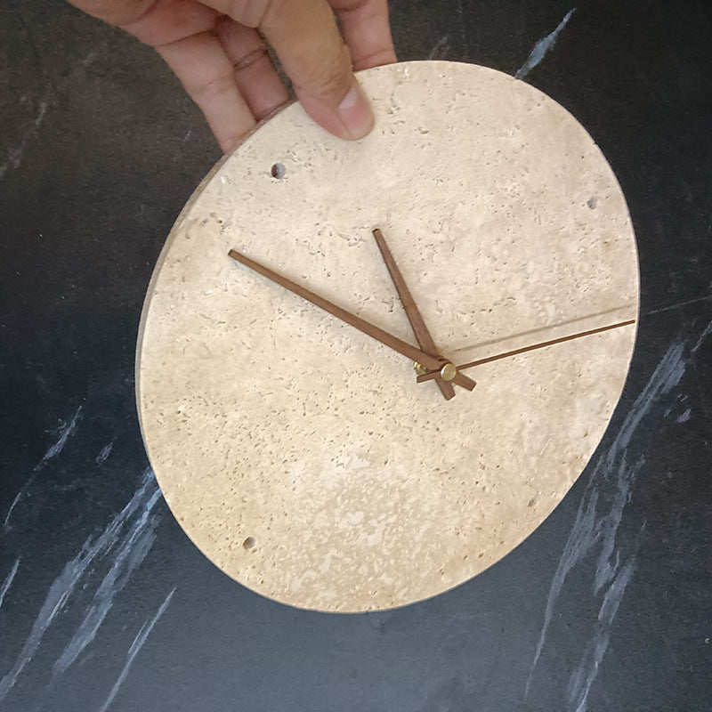 Diseño de reloj de círculo geométrico minimalista moderno de travertino lámpara de pared LED para sala de estar 