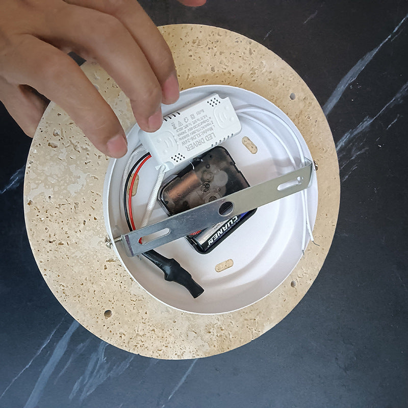 Diseño de reloj de círculo geométrico minimalista moderno de travertino lámpara de pared LED para sala de estar 