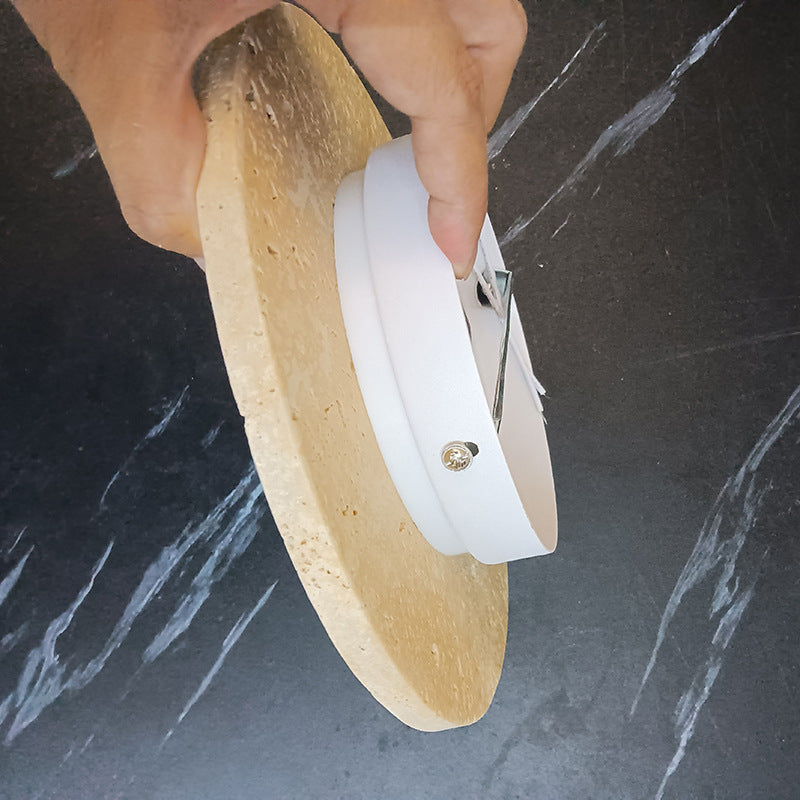Diseño de reloj de círculo geométrico minimalista moderno de travertino lámpara de pared LED para sala de estar 