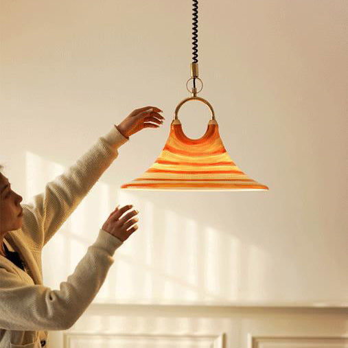 Suspension Luminaire Contemporain Créatif en Acrylique avec Abat-Jour en Forme de Trompette de Lave à 1 Lumière pour Salle à Manger 
