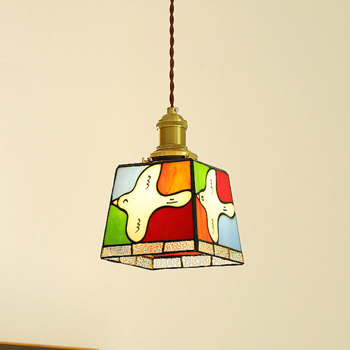 Traditional Tiffany Dove Of Peace Stained Glass Square 1-Light Pendant Light For Dining Room