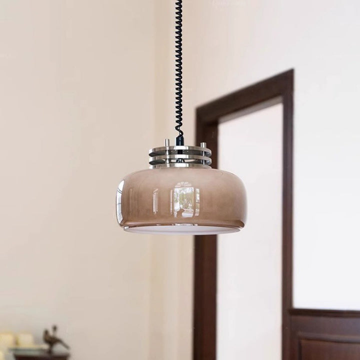 Pantalla de vidrio redonda retro contemporánea Hardware Lámpara colgante de 1 luz para comedor 