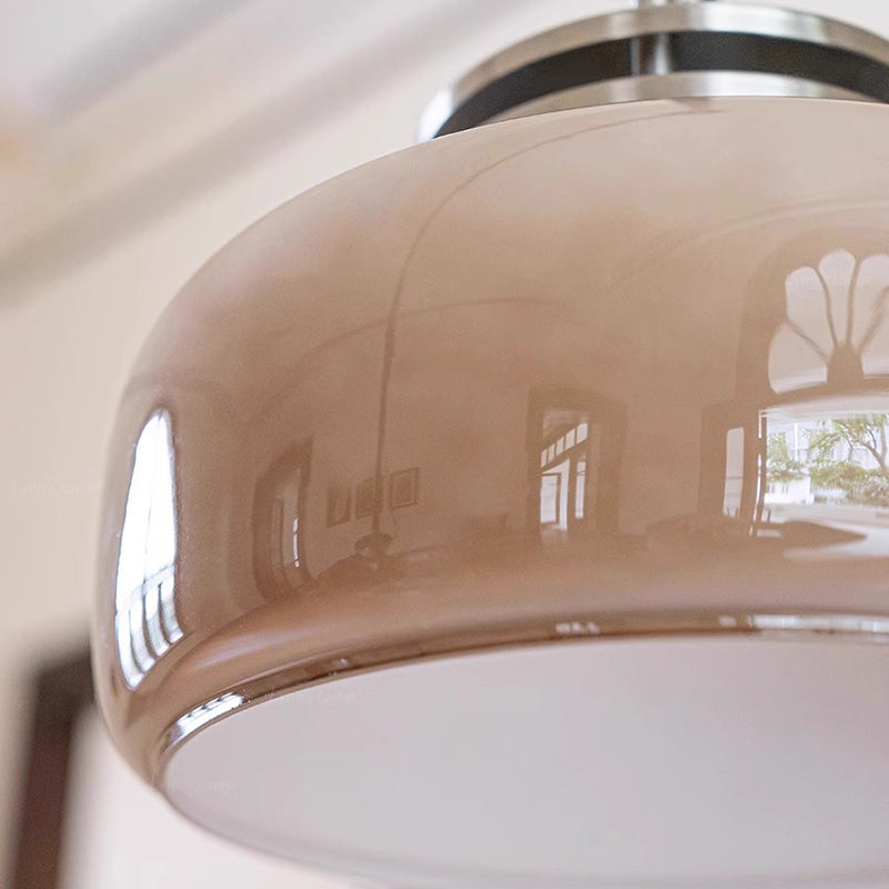 Pantalla de vidrio redonda retro contemporánea Hardware Lámpara colgante de 1 luz para comedor 