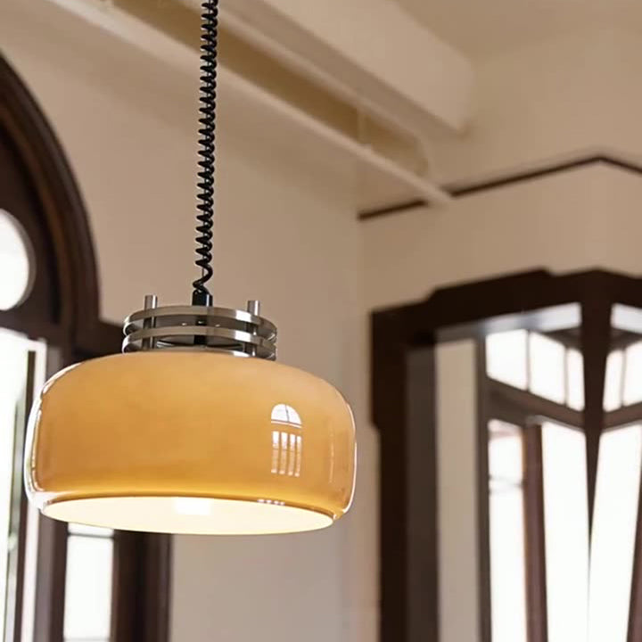 Pantalla de vidrio redonda retro contemporánea Hardware Lámpara colgante de 1 luz para comedor 