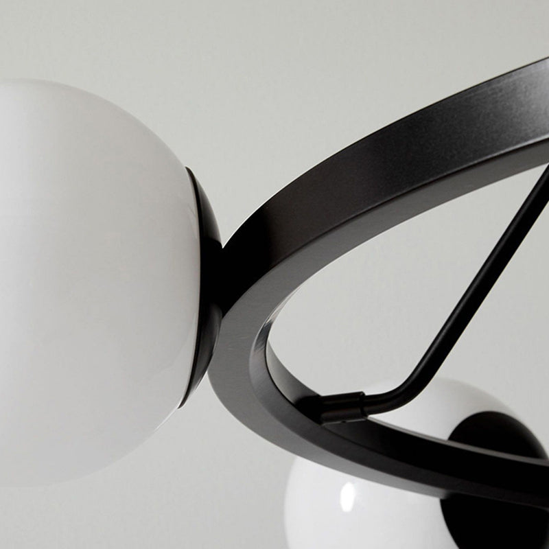 Moderner Mid-Century Eisen runder Stoff Glasschirm 5-Licht Kronleuchter für Wohnzimmer 