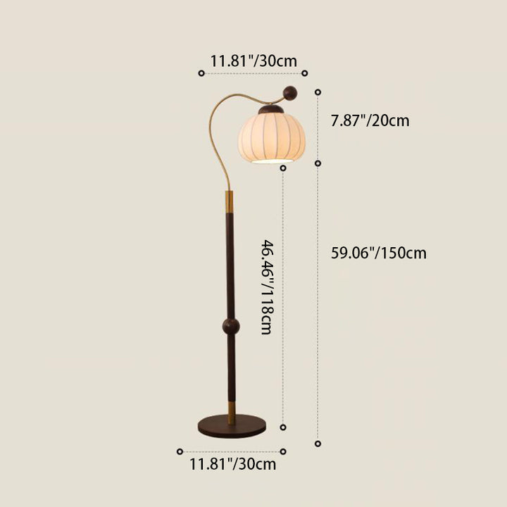 Lámpara de pie de 1 luz con pantalla redonda de seda japonesa tradicional, poste de aluminio y madera para sala de estar 