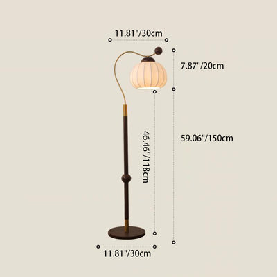 Traditionelle japanische Stehlampe aus Seide mit rundem Schirm, Holz-/Aluminiumstange und 1 Licht für das Wohnzimmer 