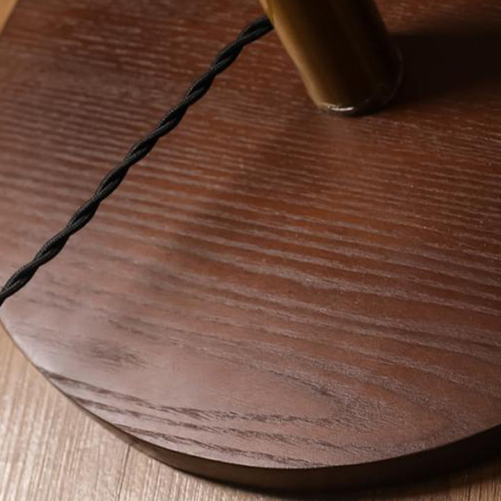 Lámpara de pie de 1 luz con pantalla redonda de seda japonesa tradicional, poste de aluminio y madera para sala de estar 