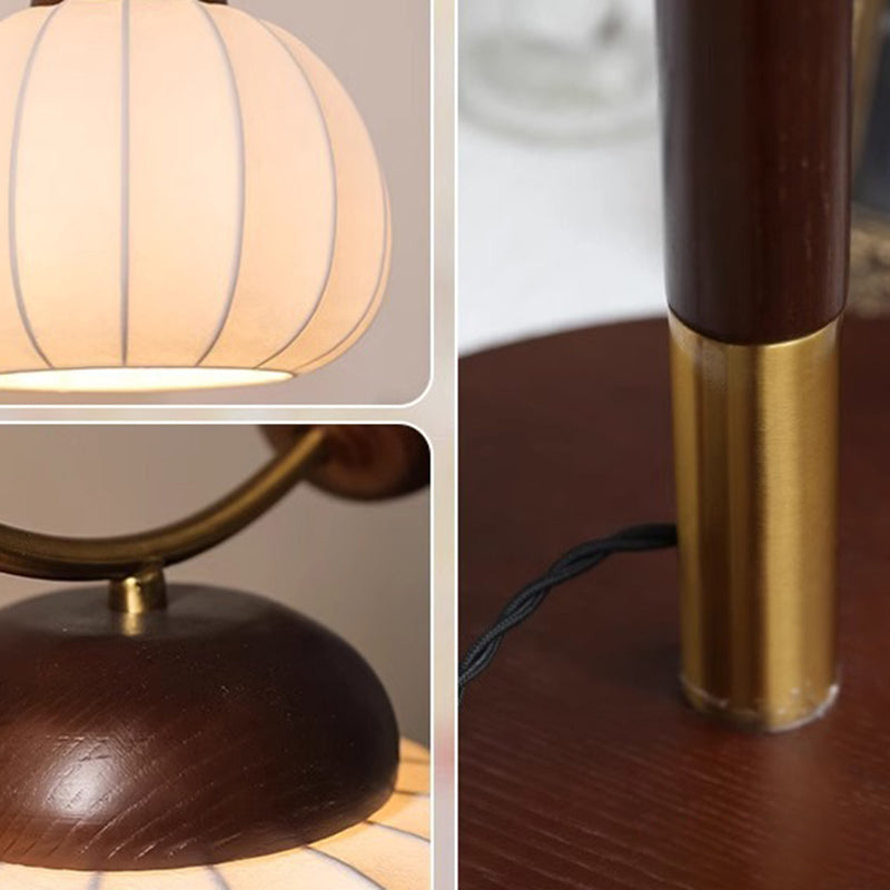Lámpara de pie de 1 luz con pantalla redonda de seda japonesa tradicional, poste de aluminio y madera para sala de estar 