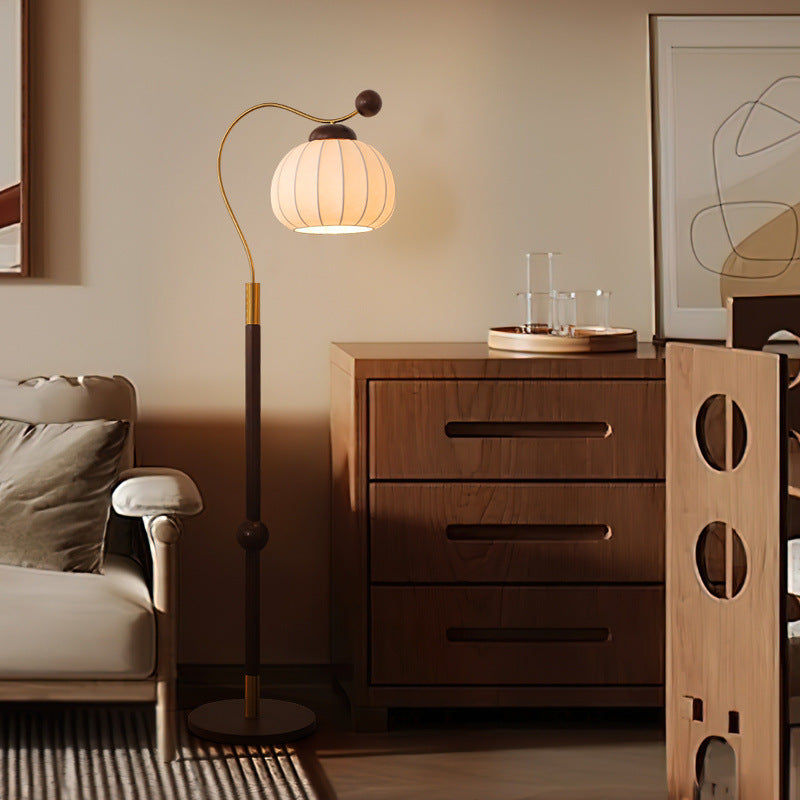 Traditionelle japanische Stehlampe aus Seide mit rundem Schirm, Holz-/Aluminiumstange und 1 Licht für das Wohnzimmer 