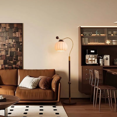 Traditionelle japanische Stehlampe aus Seide mit rundem Schirm, Holz-/Aluminiumstange und 1 Licht für das Wohnzimmer 