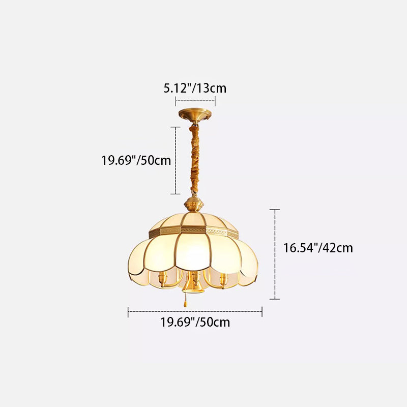 Moderner Luxus Messingrahmen Milchglas Rundschirm 5-Licht Kronleuchter für Wohnzimmer 