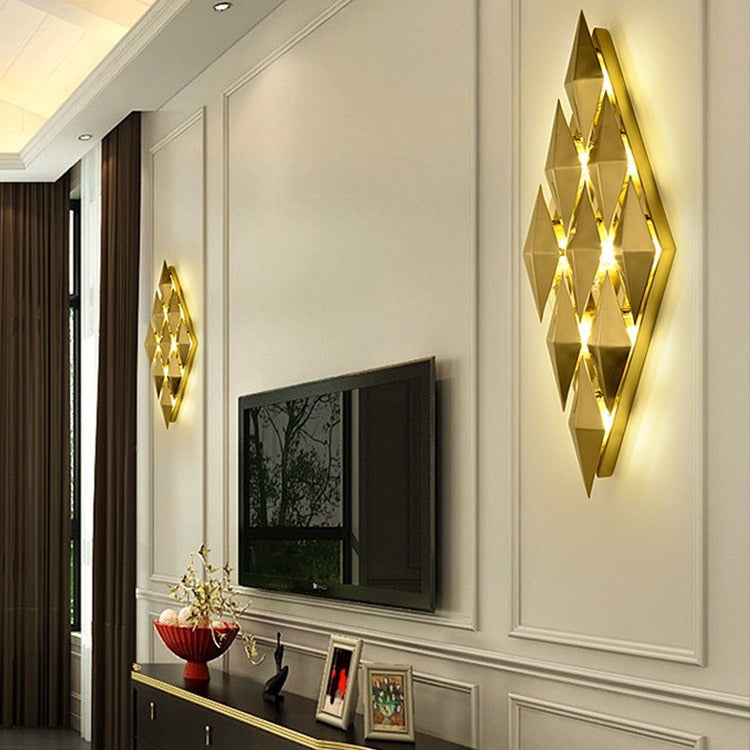 Lustre mural à 9 lumières avec abat-jour en diamant et matériel éblouissant de luxe contemporain pour salon 