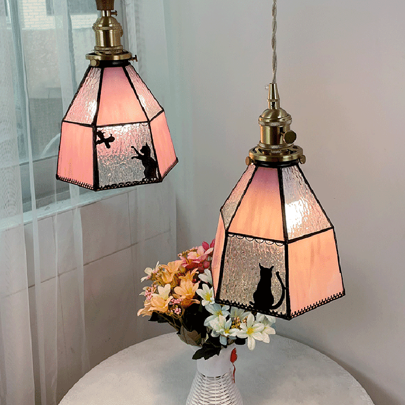 Traditionelle Vintage Pastorale Messing Glasschirm 1-Licht Pendelleuchte für Wohnzimmer 