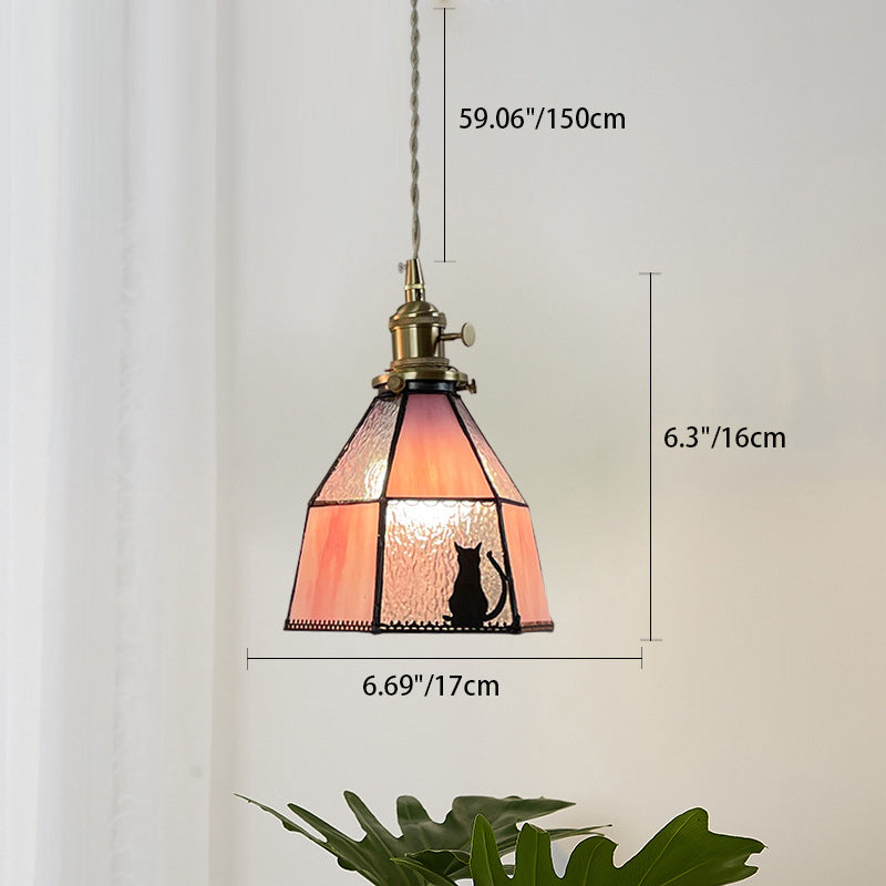 Traditionelle Vintage Pastorale Messing Glasschirm 1-Licht Pendelleuchte für Wohnzimmer 