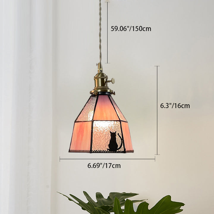 Traditionelle Vintage Pastorale Messing Glasschirm 1-Licht Pendelleuchte für Wohnzimmer 