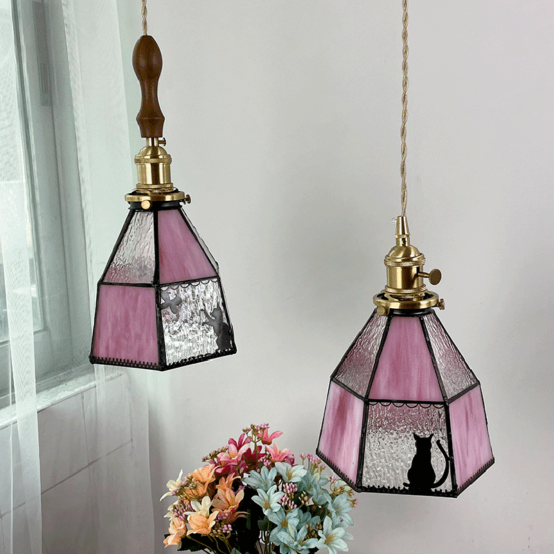 Traditionelle Vintage Pastorale Messing Glasschirm 1-Licht Pendelleuchte für Wohnzimmer 
