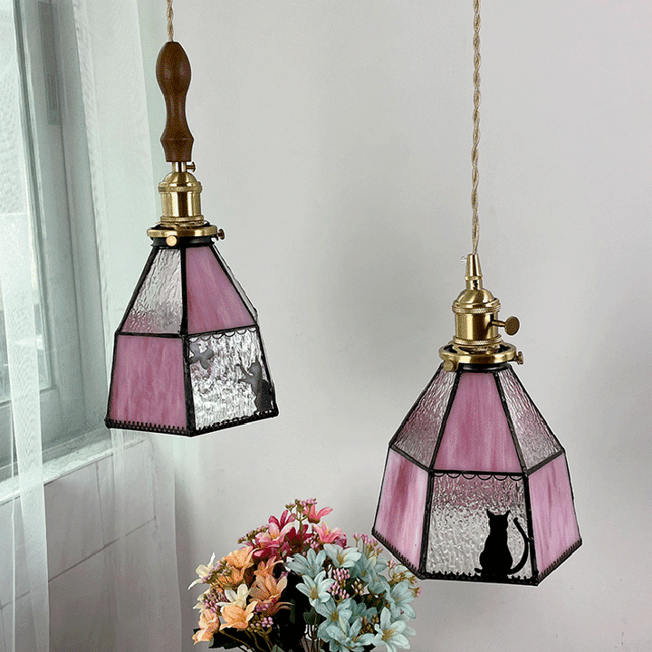 Traditionelle Vintage Pastorale Messing Glasschirm 1-Licht Pendelleuchte für Wohnzimmer 