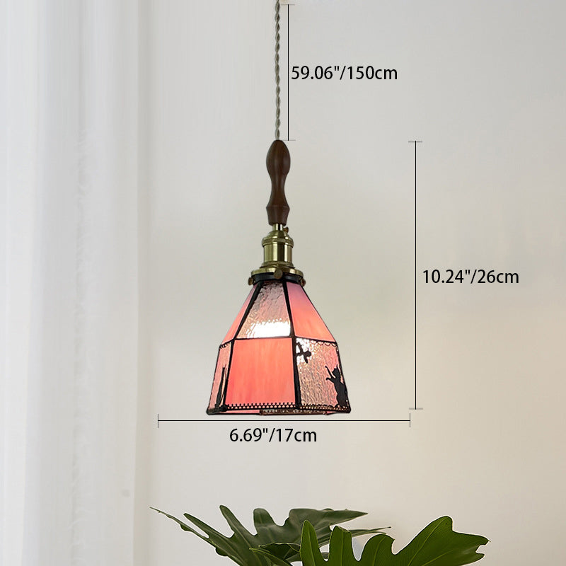 Traditionelle Vintage Pastorale Messing Glasschirm 1-Licht Pendelleuchte für Wohnzimmer 