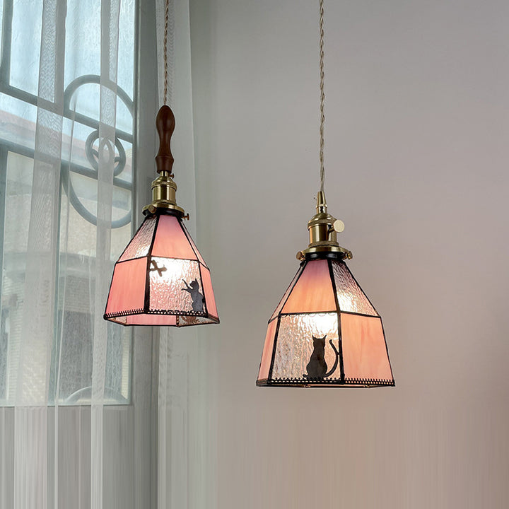 Traditionelle Vintage Pastorale Messing Glasschirm 1-Licht Pendelleuchte für Wohnzimmer 