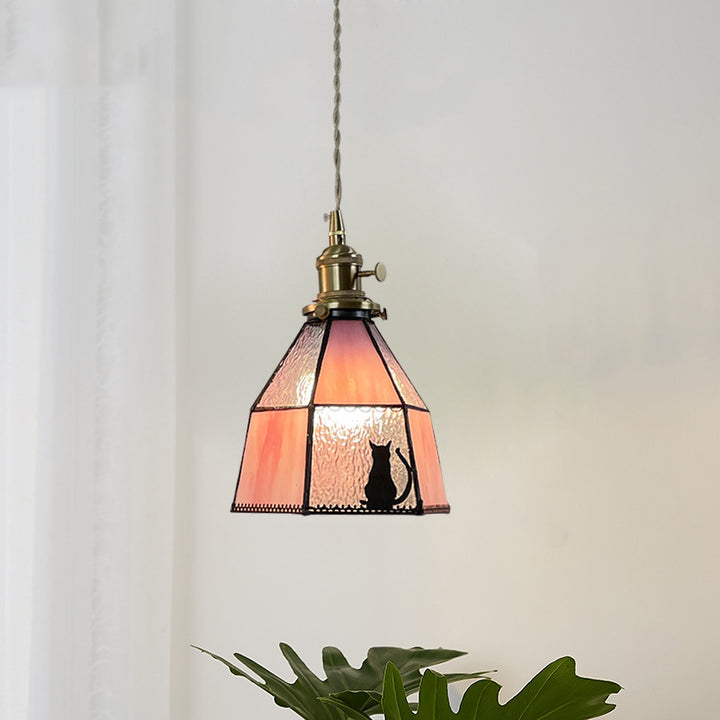 Traditionelle Vintage Pastorale Messing Glasschirm 1-Licht Pendelleuchte für Wohnzimmer 