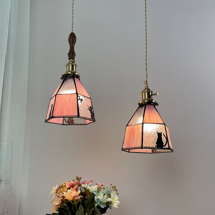Traditionelle Vintage Pastorale Messing Glasschirm 1-Licht Pendelleuchte für Wohnzimmer 
