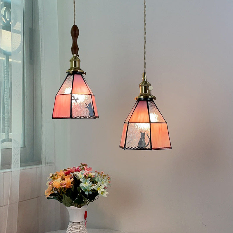 Traditionelle Vintage Pastorale Messing Glasschirm 1-Licht Pendelleuchte für Wohnzimmer 