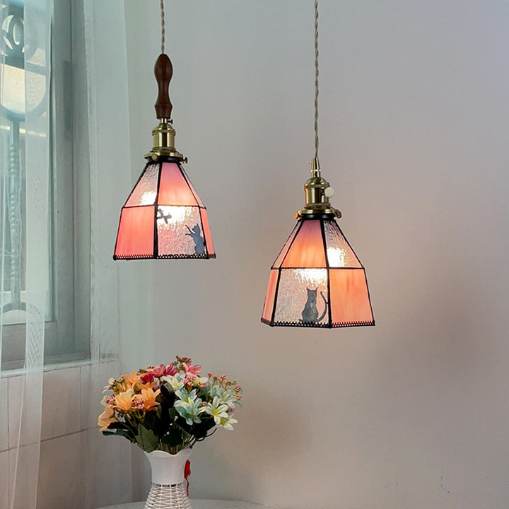 Traditionelle Vintage Pastorale Messing Glasschirm 1-Licht Pendelleuchte für Wohnzimmer 