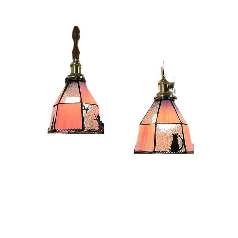 Traditionelle Vintage Pastorale Messing Glasschirm 1-Licht Pendelleuchte für Wohnzimmer 