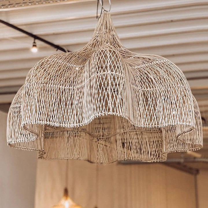 Abat-jour tissé en rotin ondulé traditionnel japonais, suspension à 1 lumière pour salle à manger 