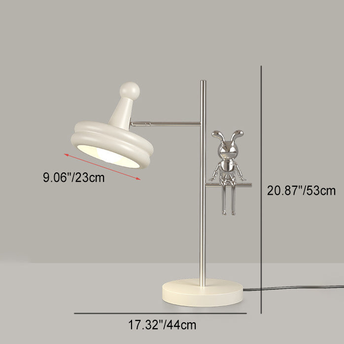 Lampe de table 1 lumière pour chambre à coucher avec abat-jour rond réglable en fer et décoration créative contemporaine de lapin 
