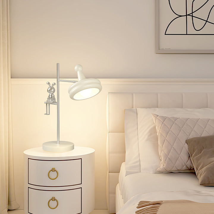 Lampe de table 1 lumière pour chambre à coucher avec abat-jour rond réglable en fer et décoration créative contemporaine de lapin 