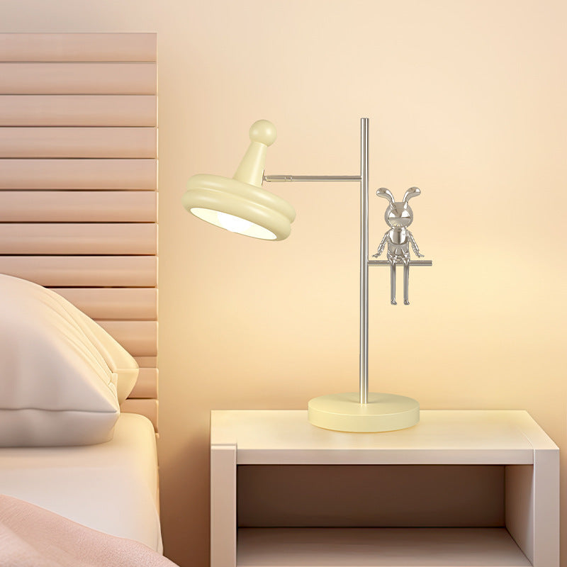 Lampe de table 1 lumière pour chambre à coucher avec abat-jour rond réglable en fer et décoration créative contemporaine de lapin 