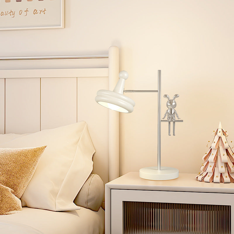Lampe de table 1 lumière pour chambre à coucher avec abat-jour rond réglable en fer et décoration créative contemporaine de lapin 