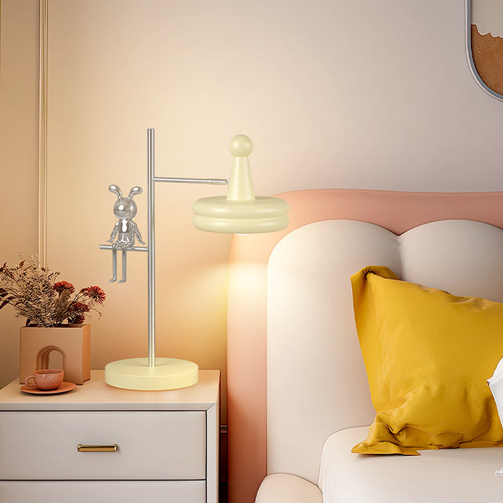 Lampe de table 1 lumière pour chambre à coucher avec abat-jour rond réglable en fer et décoration créative contemporaine de lapin 